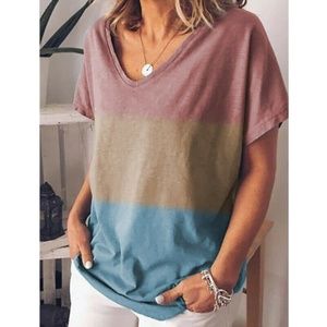 Womens Multi-colored, Loose-fit, V-neck Tee, Large